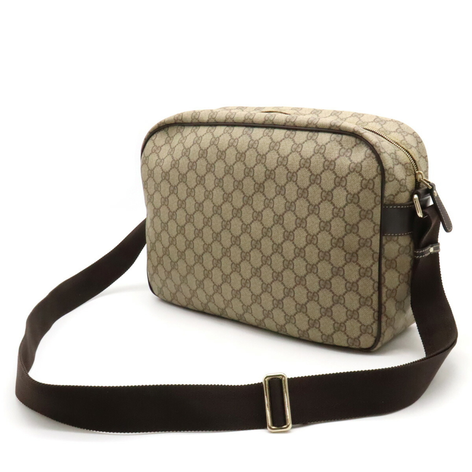 GUCCI GG Supreme Shoulder Bag PVC Leather Khaki Beige Brown Dark 211107