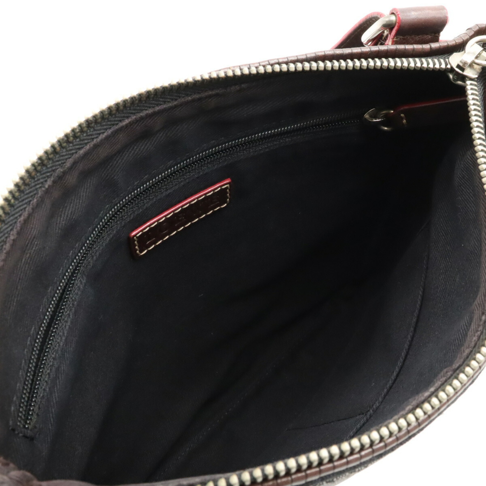 LOEWE Anagram Shoulder Bag Nylon Canvas Leather Black Grey Bordeaux