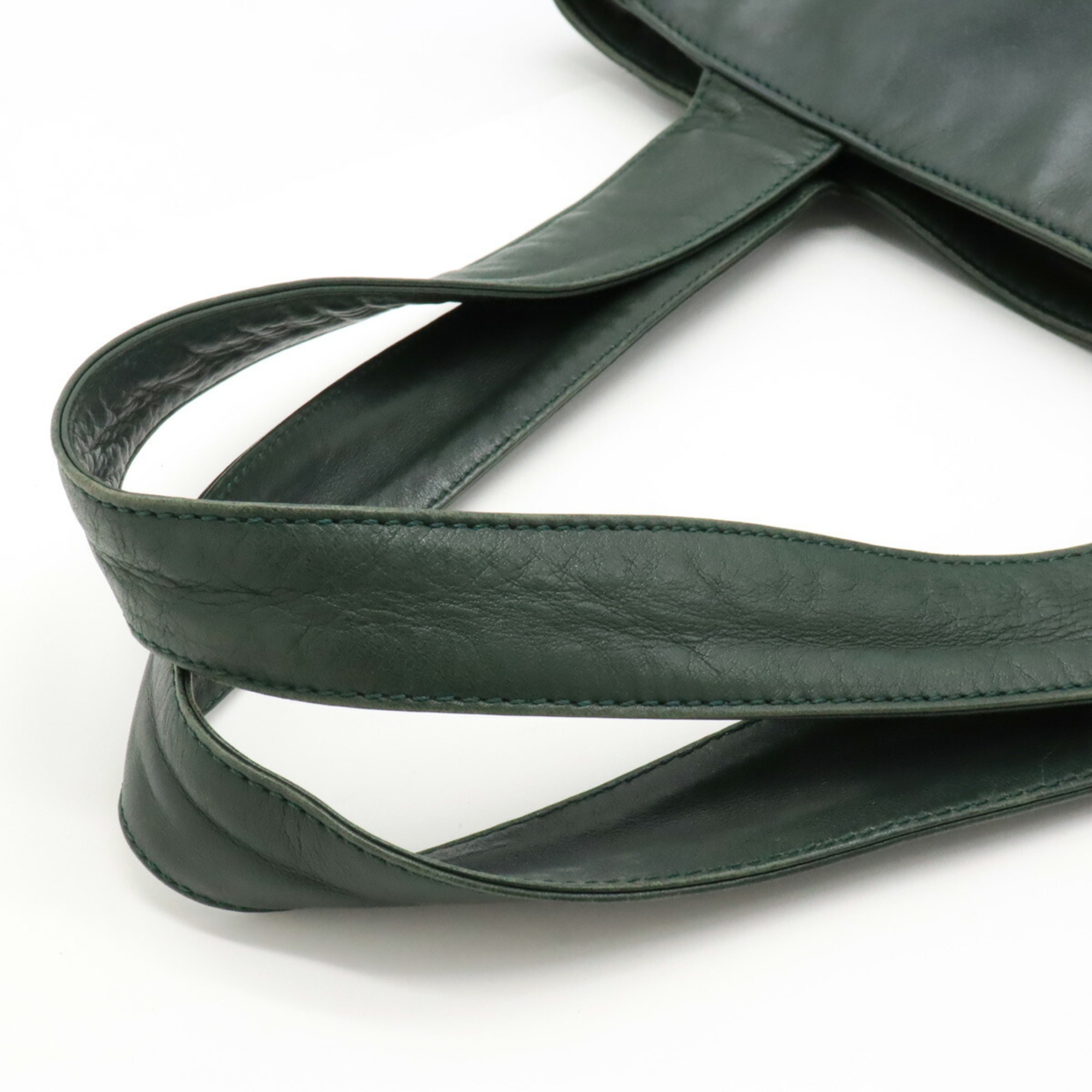 CHANEL Coco Mark Tassel Tote Bag Shoulder Leather Dark Green