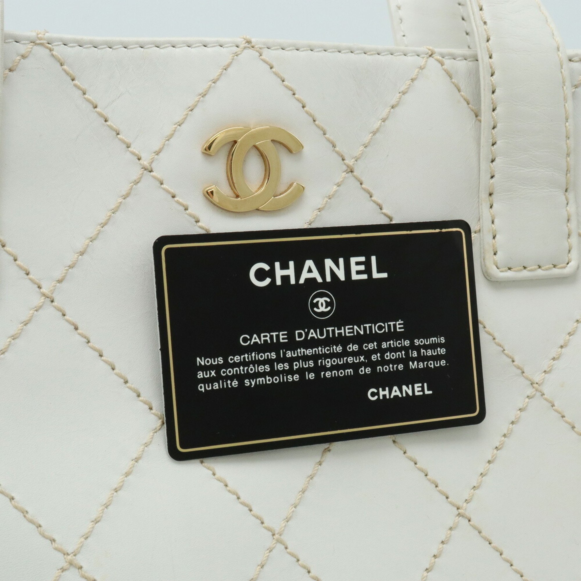 CHANEL Wild Stitch Coco Mark Tote Bag Handbag Leather White A18126