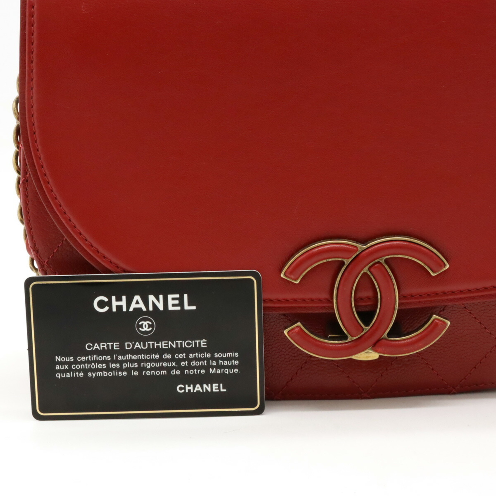 CHANEL Coco Curve Matelasse Chain Shoulder Bag Pochette Leather Red A93461