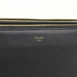 CELINE Trio Large Shoulder Bag Pochette Pouch Lambskin Leather Black 171453