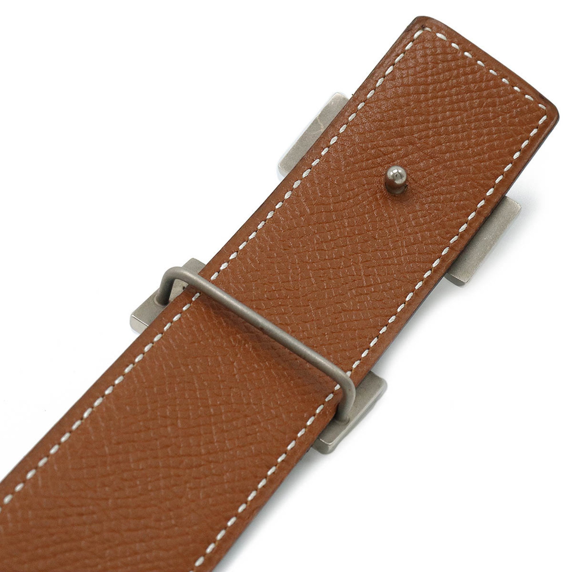 HERMES Hermes H-belt reversible leather black brown #74 ○W stamp