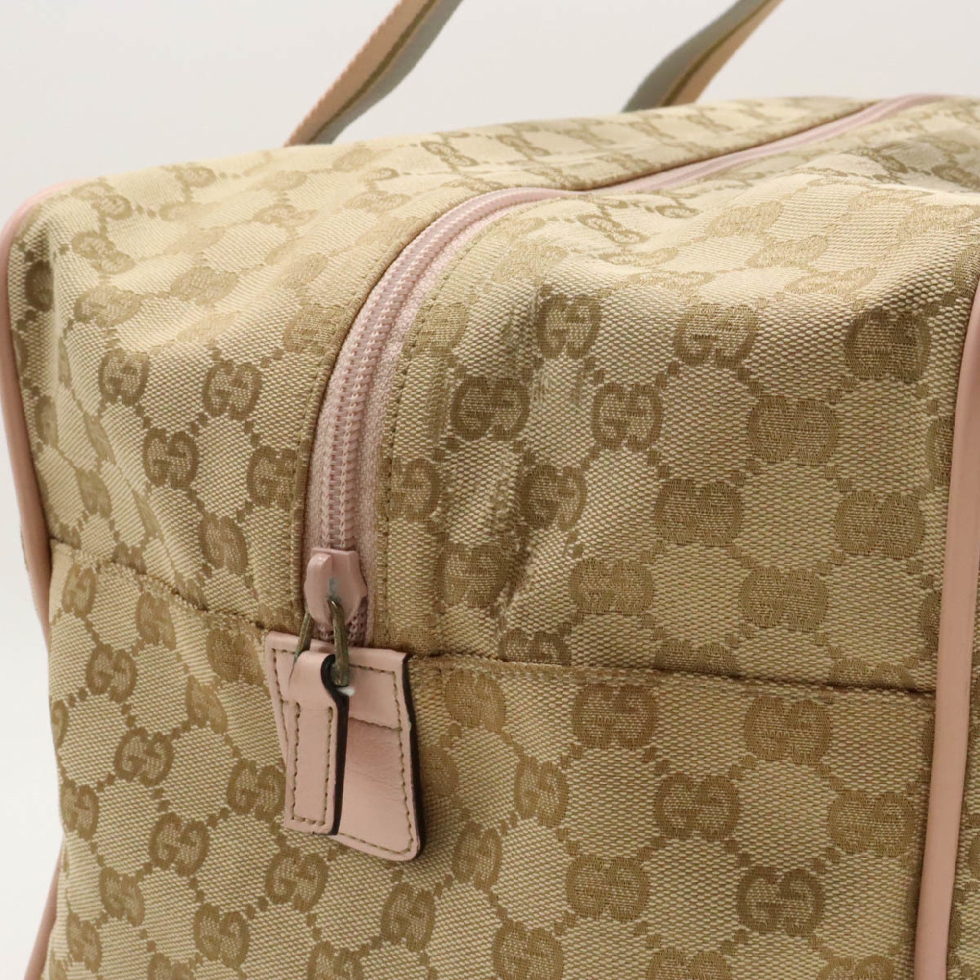 GUCCI Gucci GG Canvas Sherry Line Boston Bag Shoulder Leather Beige Pink Blue 153240