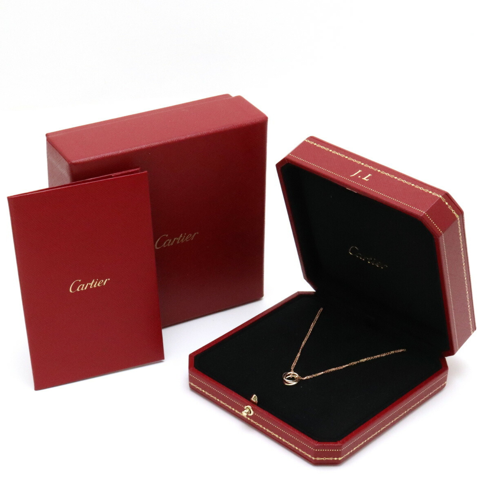 Finished Cartier Trinity Necklace Pendant Double Chain 3 Colors Gold K18YG WG PG Yellow White Pink B7218200
