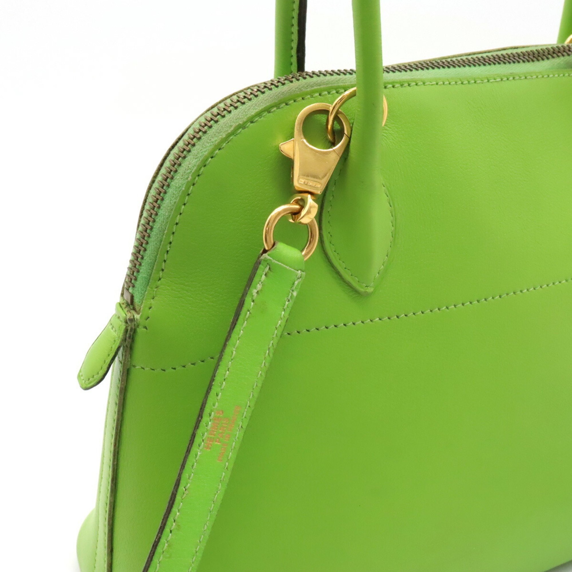 HERMES Bolide 27 handbag shoulder bag leather green V stamp