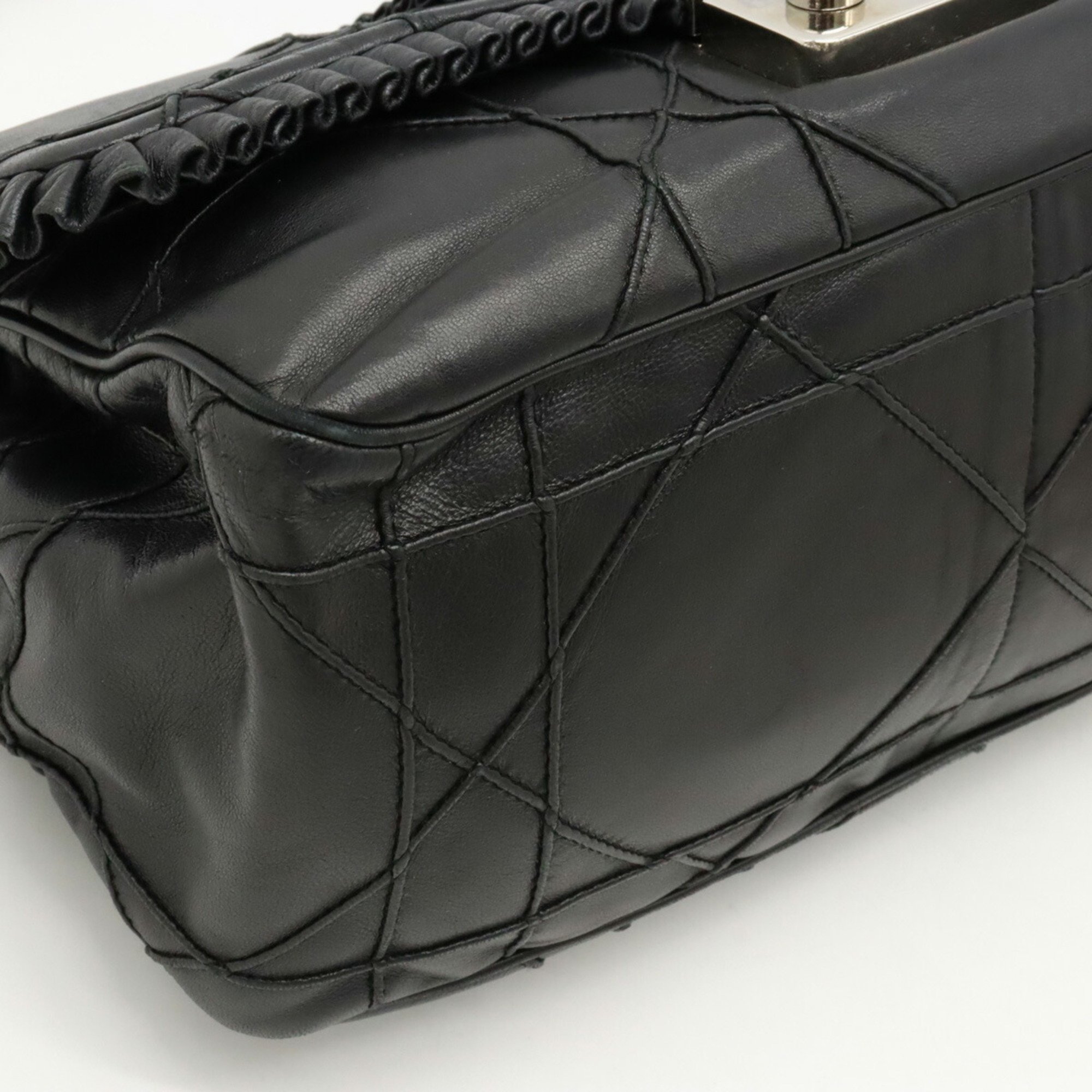 Christian Dior New Rock Chain Shoulder Bag Ruffle Leather Black
