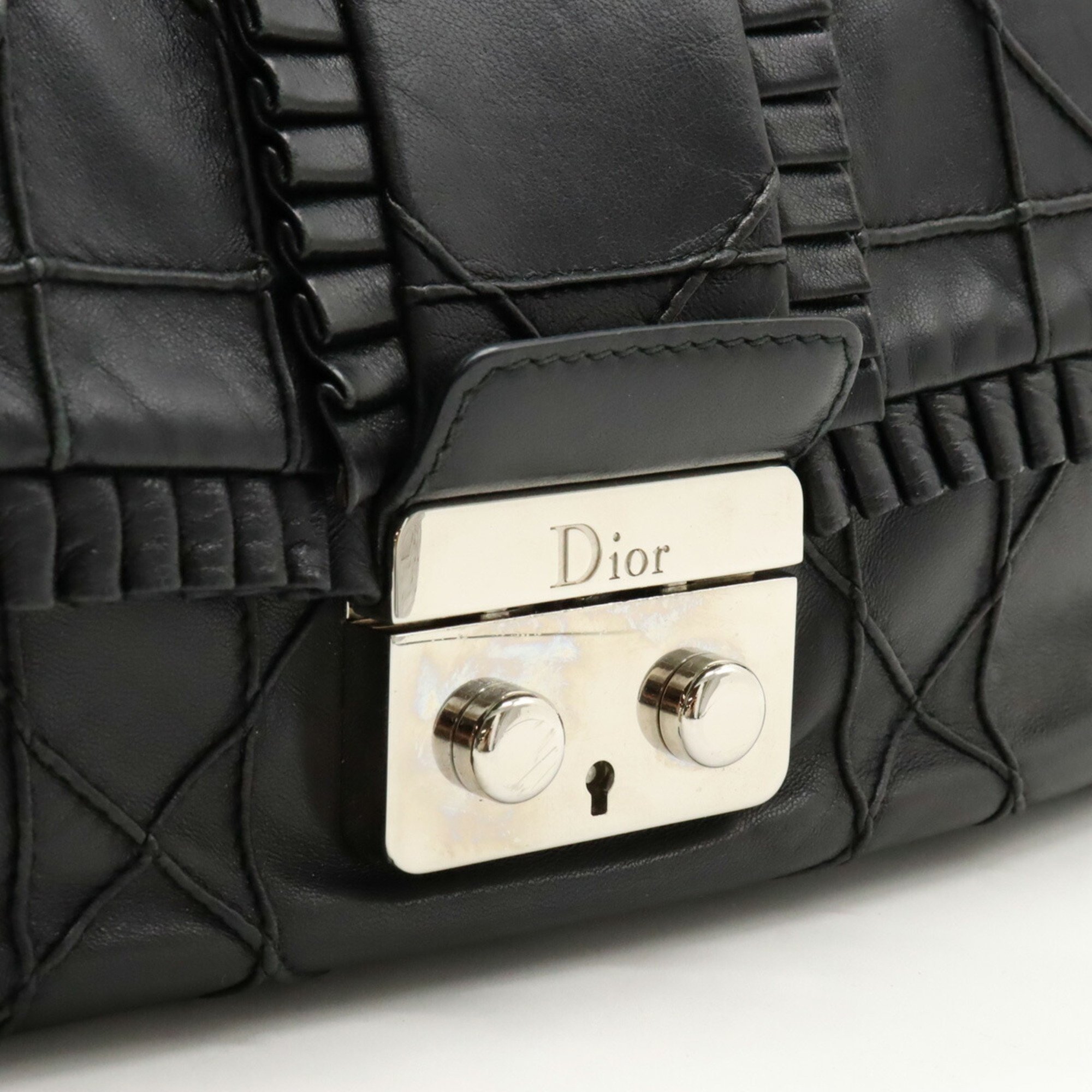Christian Dior New Rock Chain Shoulder Bag Ruffle Leather Black