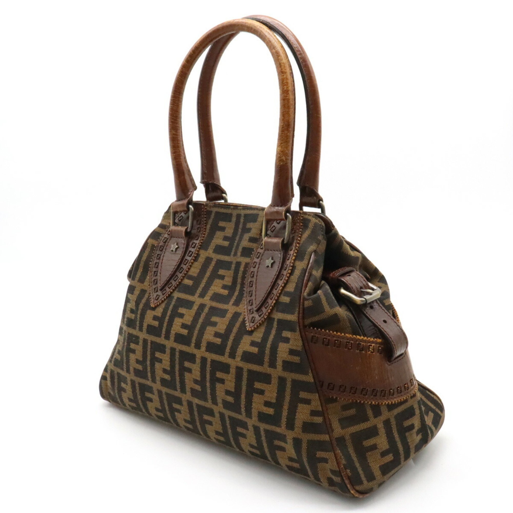 FENDI Zucca pattern Ethnico handbag tote bag nylon canvas leather khaki dark brown 8BN157