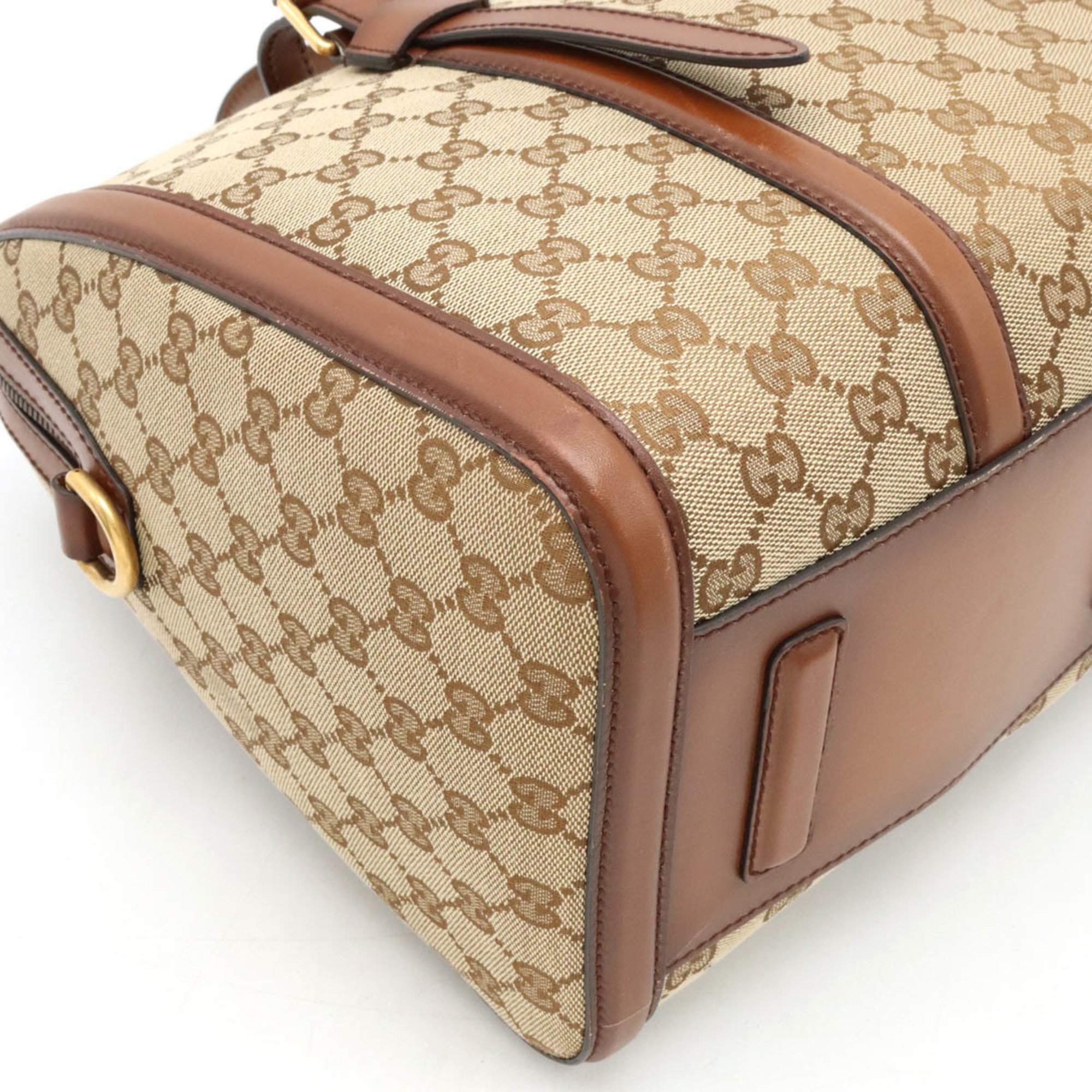 GUCCI Gucci GG Canvas Sherry Line Tote Bag Boston Shoulder Leather Khaki Beige Brown 381044