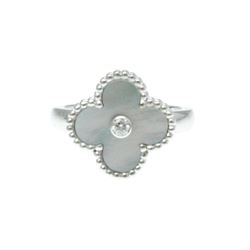 Van Cleef & Arpels Vintage Alhambra White Gold (18K) Fashion Diamond,Shell Band Ring Silver