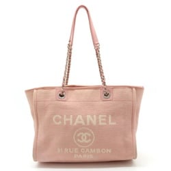 CHANEL Deauville Line Medium Tote MM Bag Shoulder Chain Canvas Pink A67001