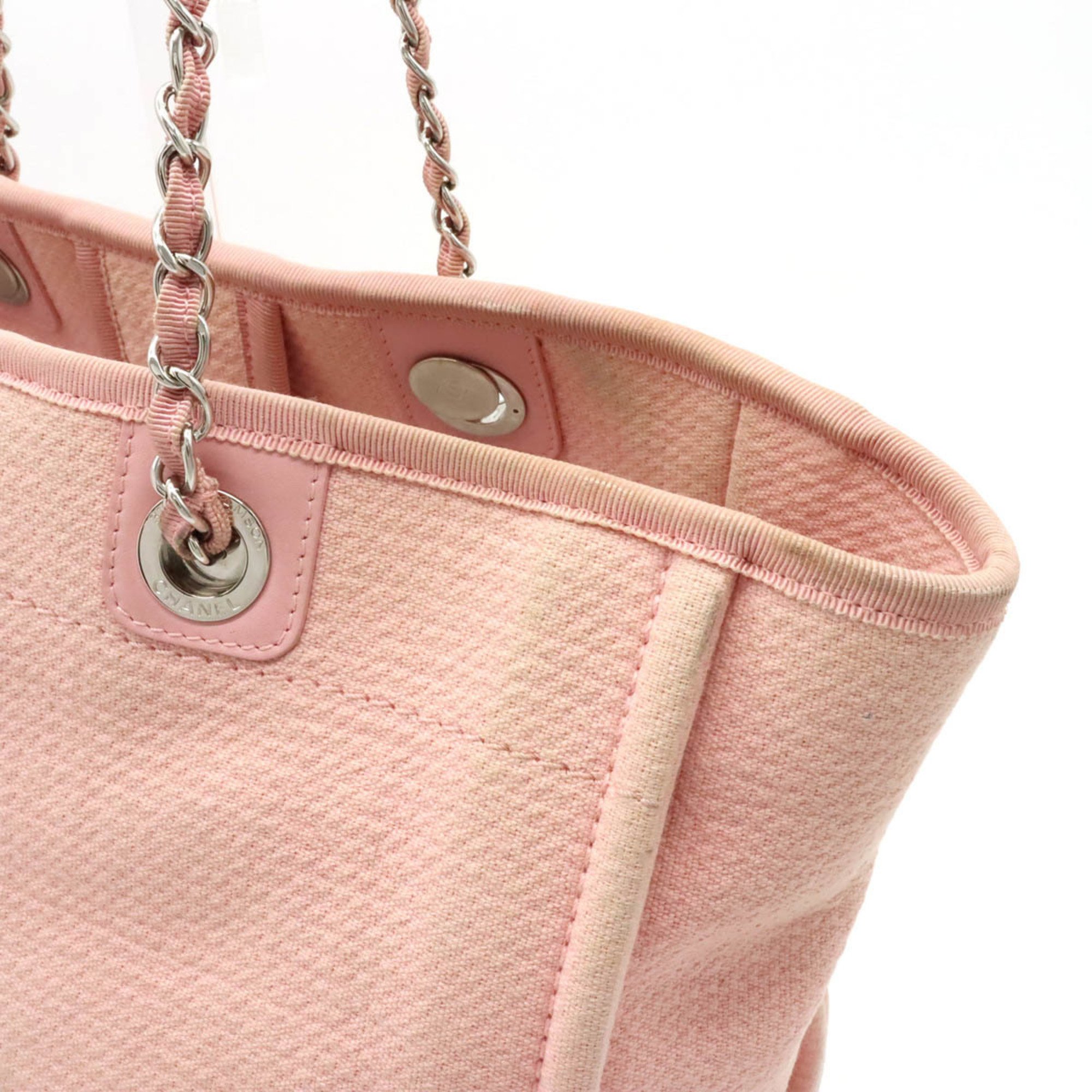 CHANEL Deauville Line Medium Tote MM Bag Shoulder Chain Canvas Pink A67001