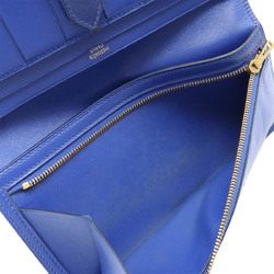 HERMES Bearn Soufflet Bi-fold Long Wallet Box Calf Leather BOX Scarf Blue Electric A Stamp
