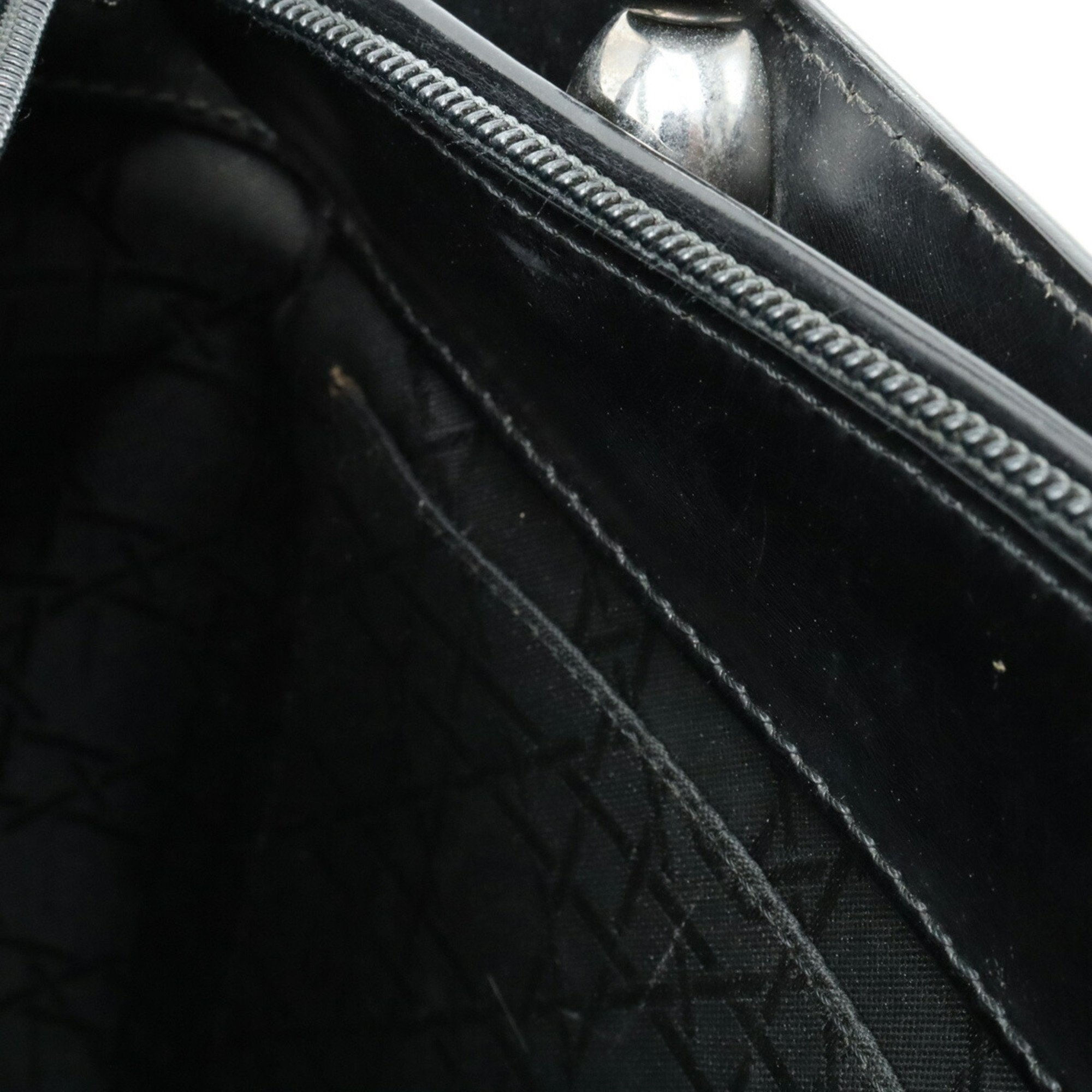 Christian Dior Lady Maris Pearl Handbag Tote Bag Leather Black