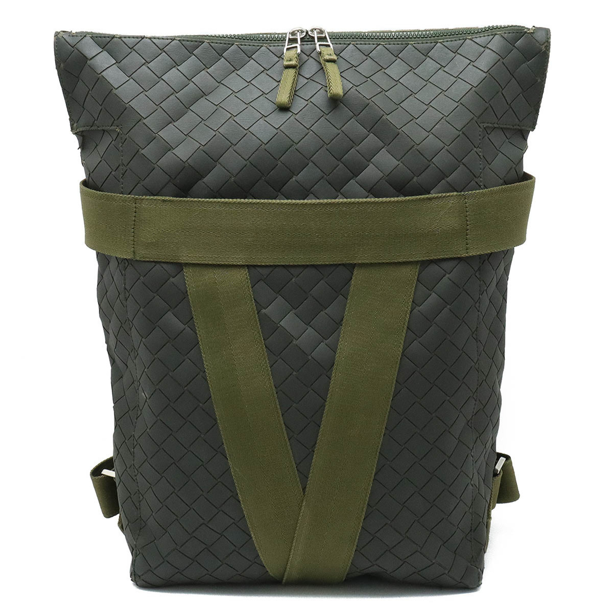 BOTTEGA VENETA Bottega Veneta Intrecciato New Rubber Backpack Rucksack Dark Gray Khaki 652004
