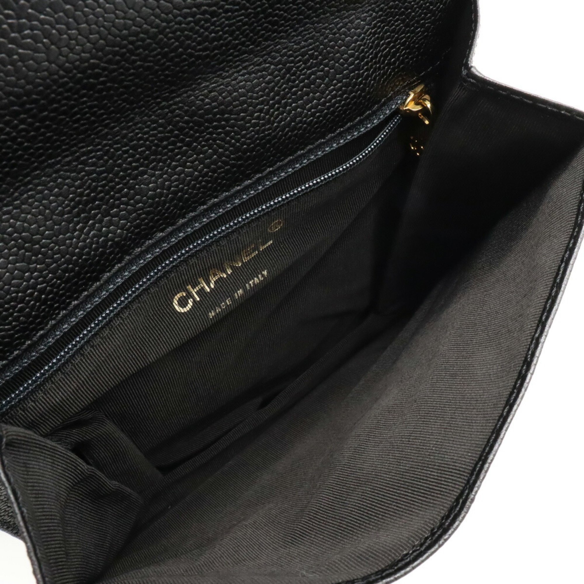 CHANEL Coco Mark Shoulder Bag Pochette Caviar Skin Black