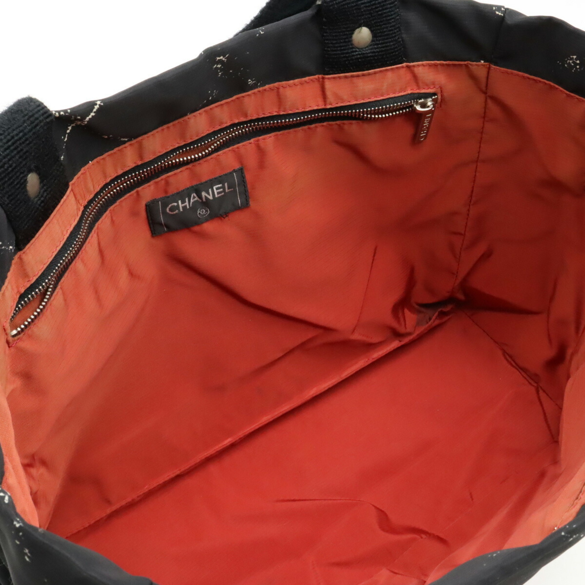 CHANEL Chanel Old Travel Line Tote MM Bag Shoulder Nylon Black Red