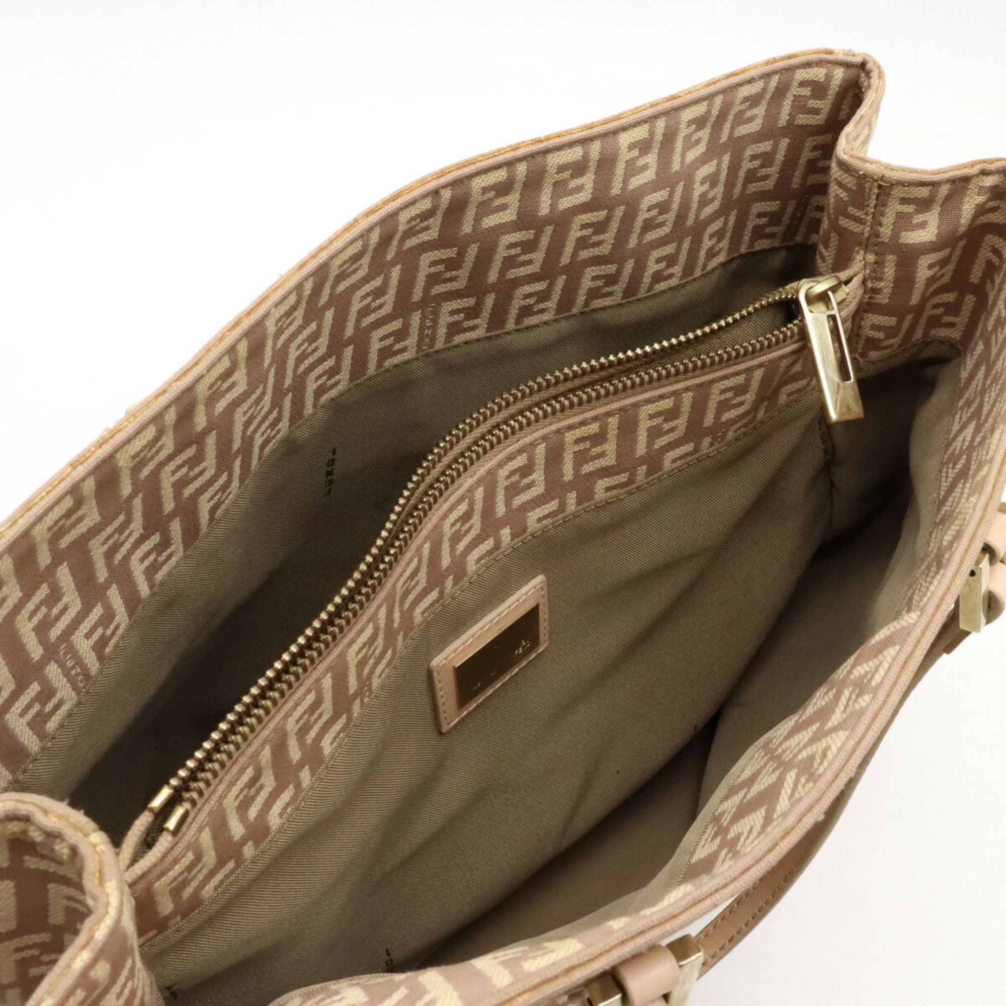 FENDI Zucchino Zucca pattern tote bag handbag canvas leather pink beige 8BH133