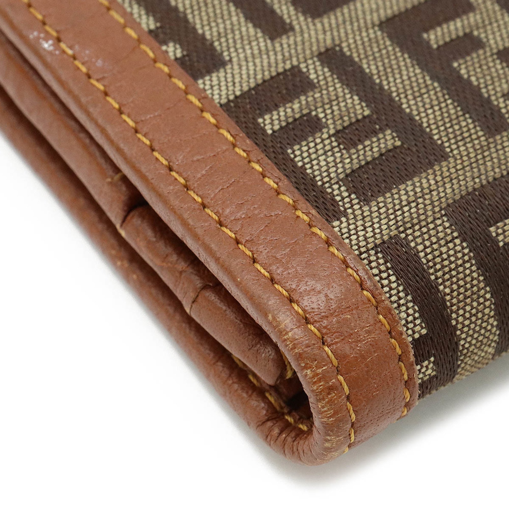 FENDI Zucchino Bi-fold Long Wallet Canvas Leather Khaki Beige Camel 8M0179