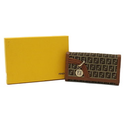 FENDI Zucchino Bi-fold Long Wallet Canvas Leather Khaki Beige Camel 8M0179
