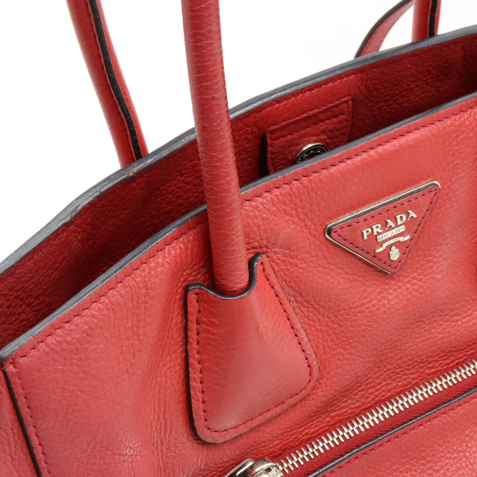 PRADA VITELLO PHENIX Tote Bag Shoulder Leather ROSSO Red Purchased at Domestic Outlet BN2795