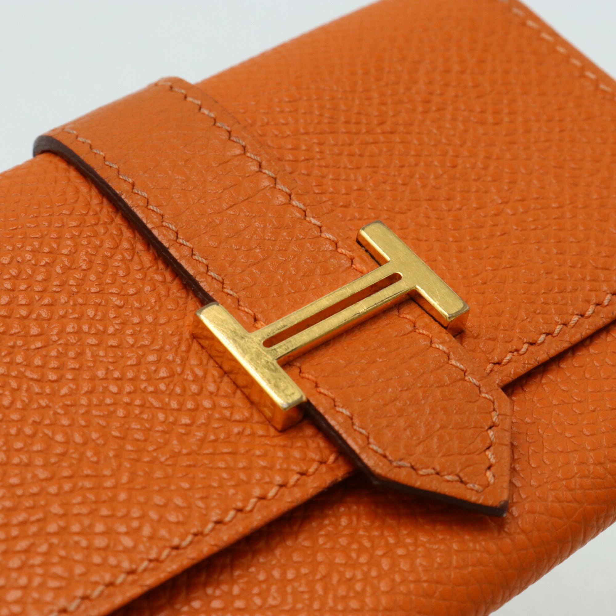 HERMES Bearn Card Case, Business Holder, Pass Epsom Leather, Orange, J Stamp