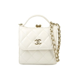 CHANEL Matelasse Chain Coin Case, Leather, White, AP2837, Gold Hardware, Case