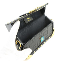 FENDI Baguette Trunk Small Shoulder Bag Patent Leather Black 7VA507