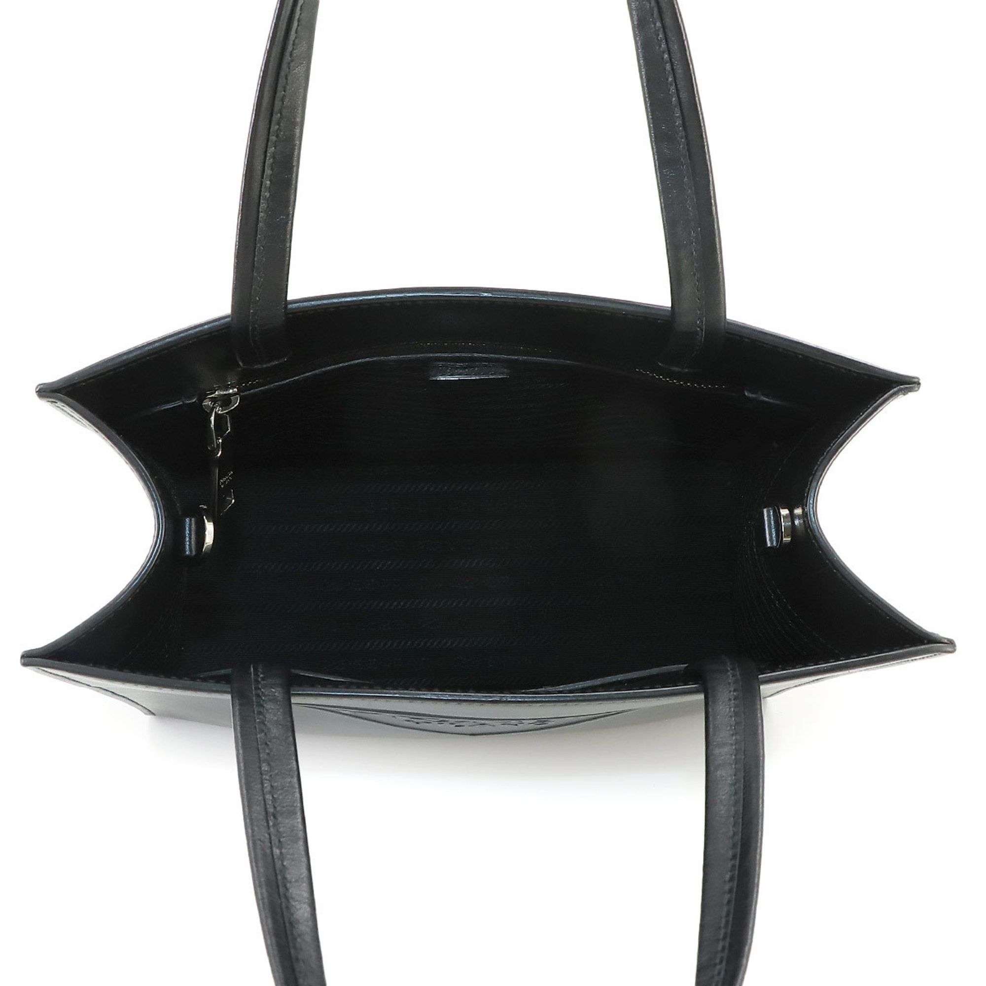 PRADA 2way Tote Shoulder Bag Leather Black 1BG382 Silver Metal Triangle