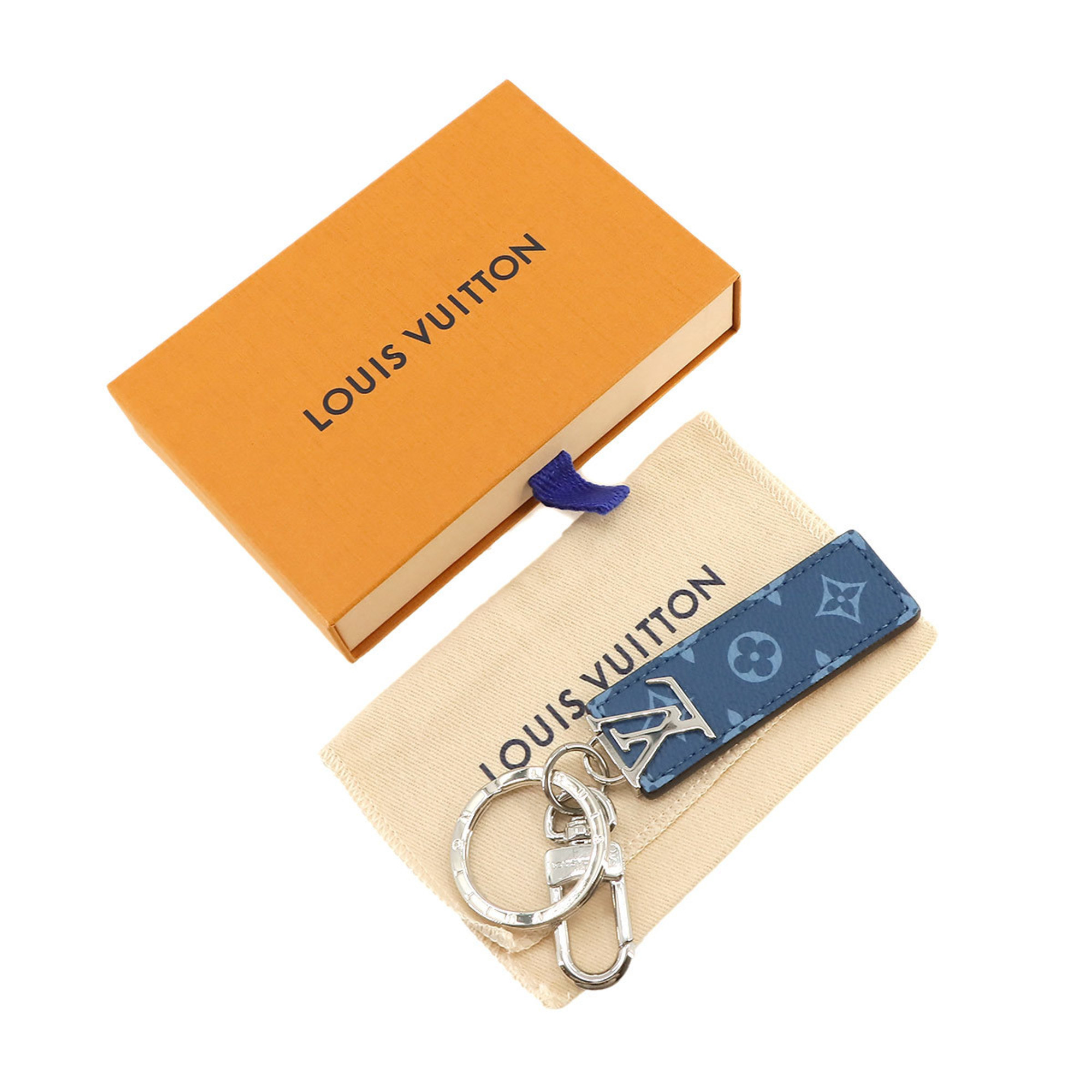 Louis Vuitton LOUIS VUITTON Key Holder LV Tab Monogram Bag Charm Brown Blue M01529 And