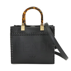 FENDI Sunshine Small Shopper 2way Hand Shoulder Bag Leather Black 8BH394