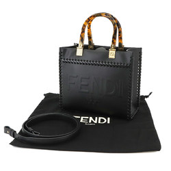 FENDI Sunshine Small Shopper 2way Hand Shoulder Bag Leather Black 8BH394