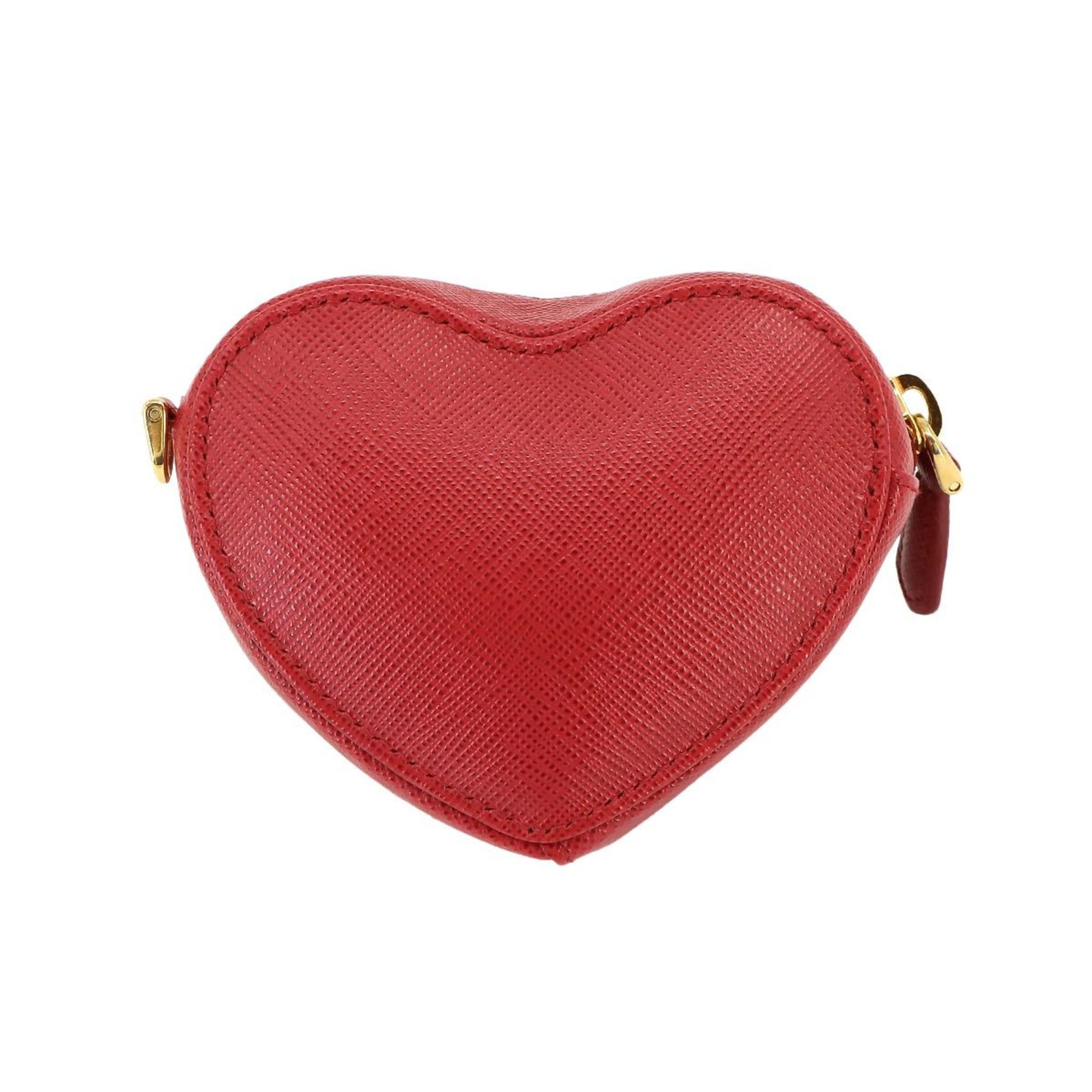 PRADA Saffiano Heart Chain Pouch Leather Red with Strap 1TL400