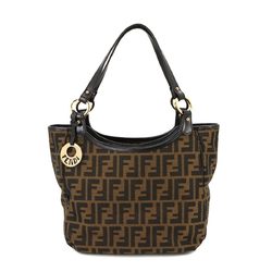 FENDI Zucca Tote Bag in brown canvas and leather with gold hardware 8BH156