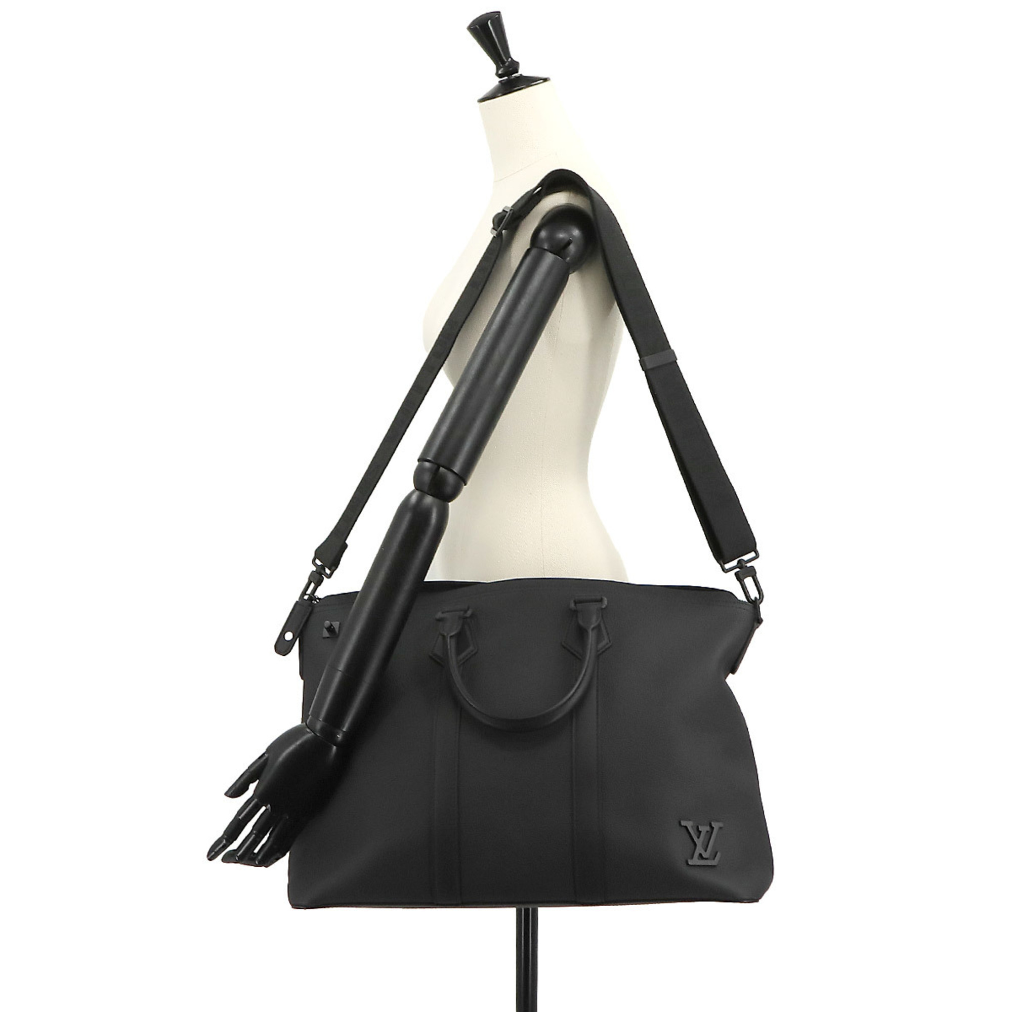 Louis Vuitton Aerogram Lock It Tote Shoulder Bag Leather Black M59158 RFID