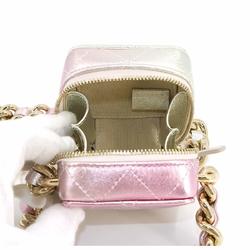 CHANEL Matelasse Chain Shoulder Bag Leather Pink Silver AP2529