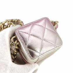 CHANEL Matelasse Chain Shoulder Bag Leather Pink Silver AP2529