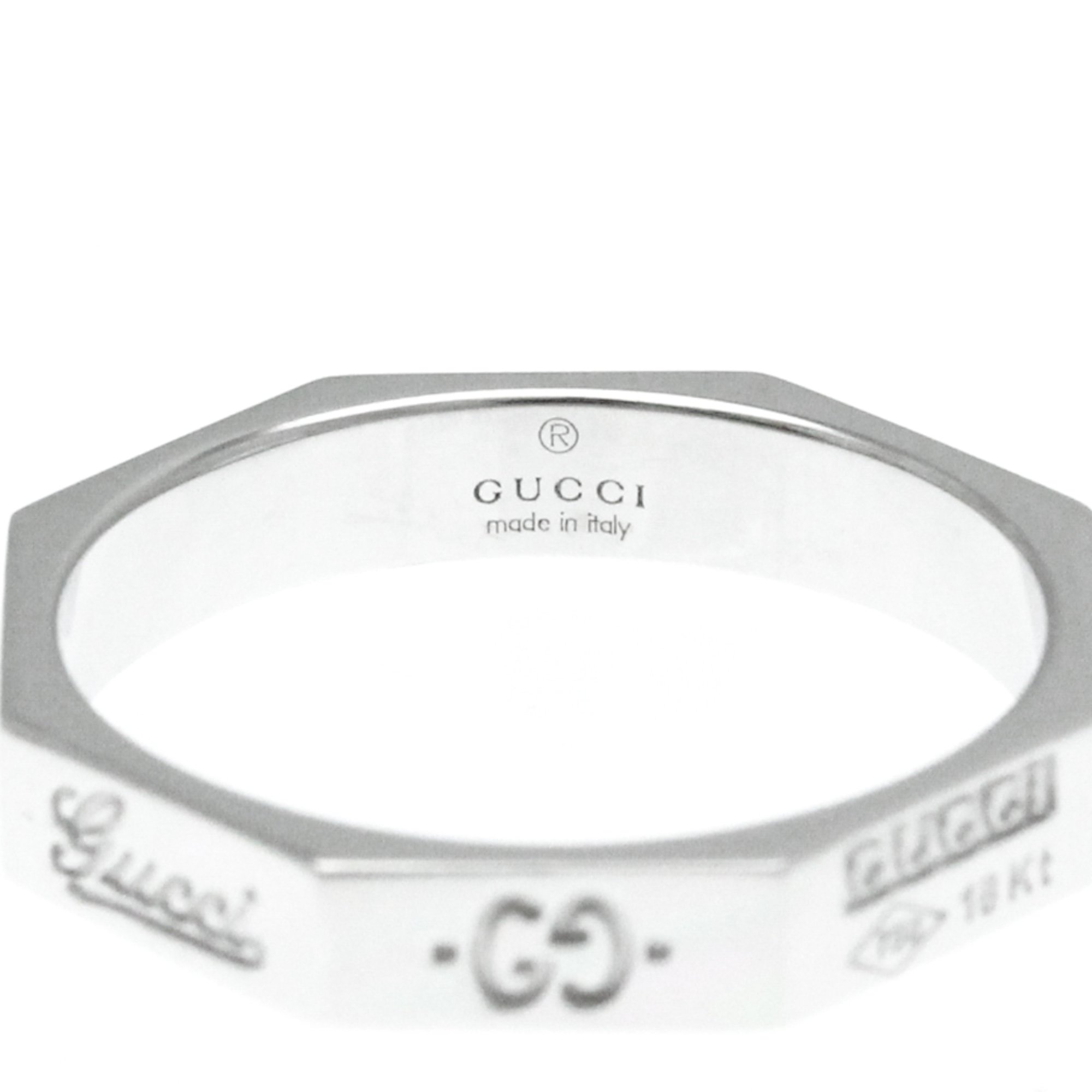 Gucci Octagonal Ring White Gold (18K) Fashion No Stone Band Ring Silver