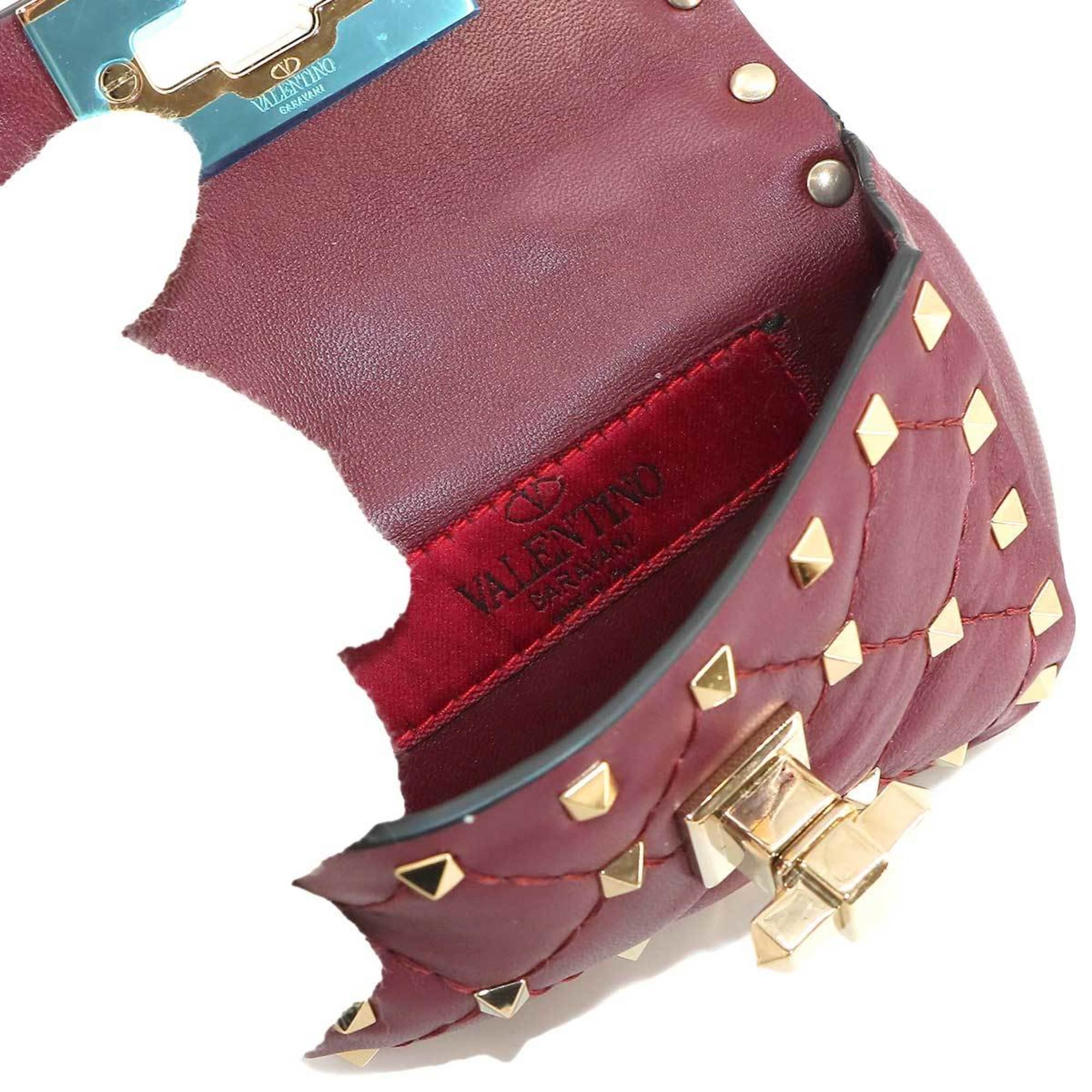 Valentino Garavani Rockstuds Spike 2way Hand Chain Shoulder Bag Leather Red