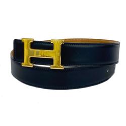 Hermes Belt Constance 〇Z Engraved Cushvel Box Calf Gold Black Men's