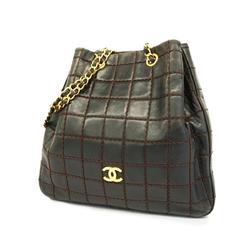 Chanel Shoulder Bag Chocolate Bar Wild Stitch Chain Lambskin Black Women's