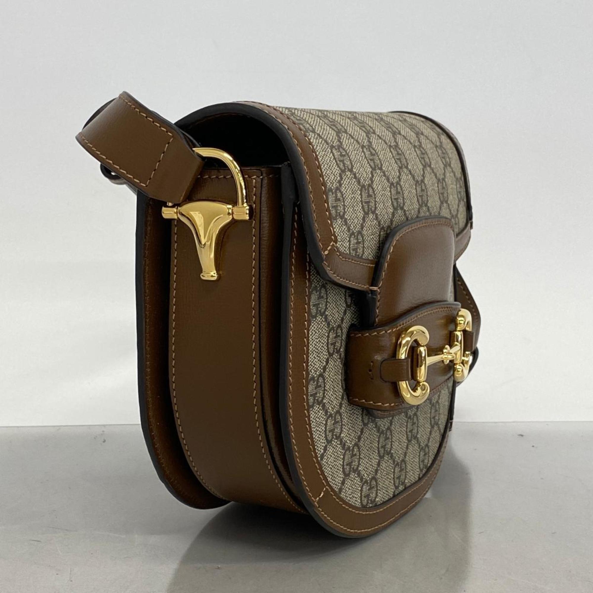 Gucci Shoulder Bag GG Supreme Horsebit 186035 Leather Brown Women's