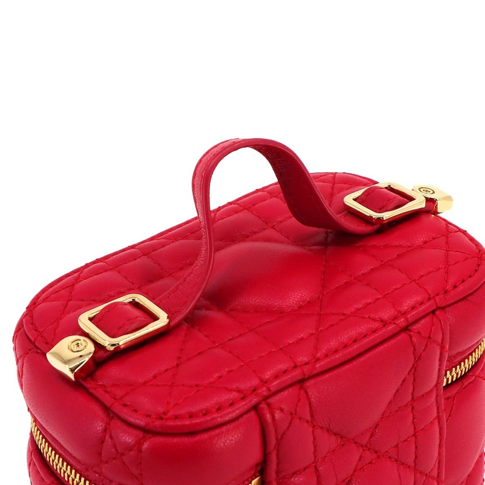 Christian Dior Lady Micro Vanity 2way Hand Shoulder Bag Leather Red Case
