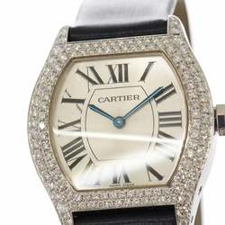 Cartier Tortue SM WA505031 Ladies' Watch Genuine Diamond Bezel Silver Dial K18WG Manual Winding