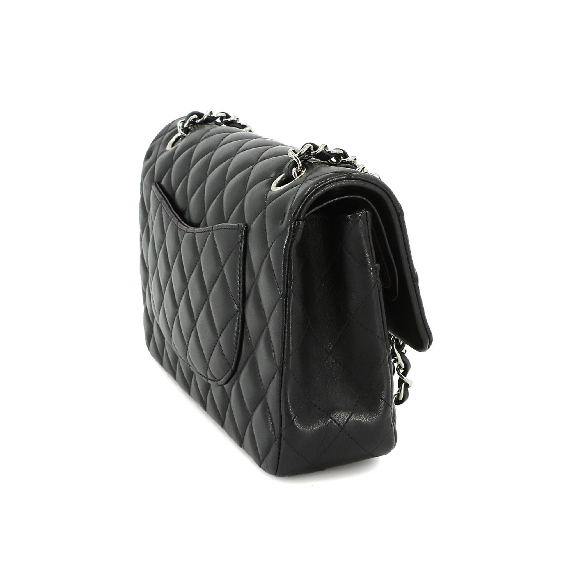 CHANEL Matelasse 25 Chain Shoulder Bag Leather Black A01112 Silver Hardware