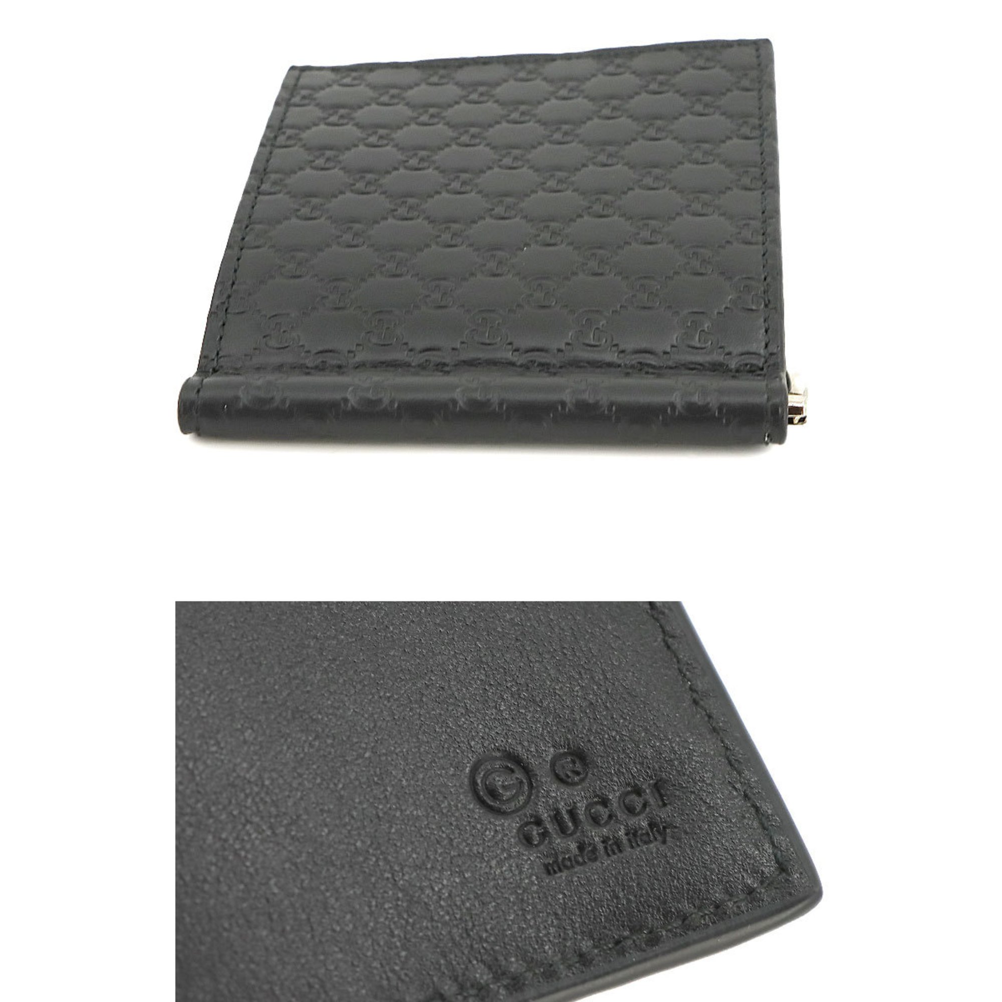GUCCI Micro Guccissima Bi-fold Wallet with Money Clip Leather Black 544478 Silver Hardware