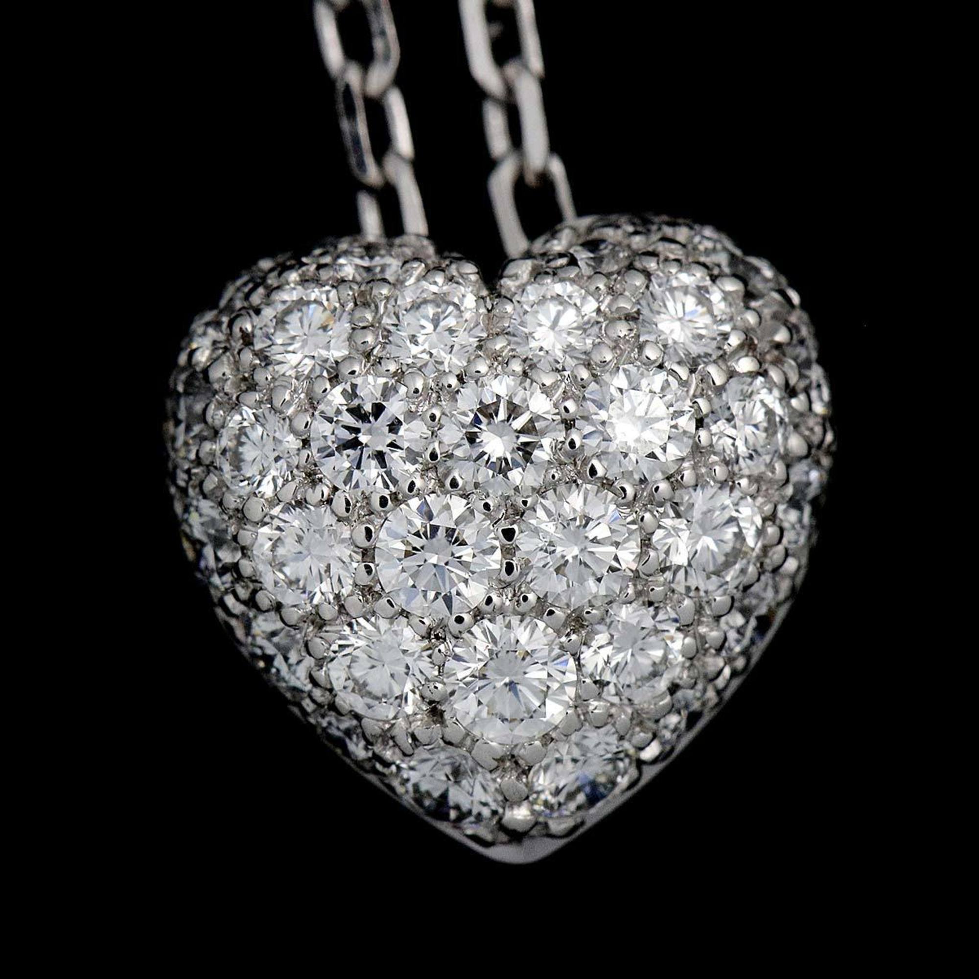 Cartier Heart Pave Diamond Necklace 40cm K18 WG White Gold 750