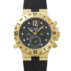 BVLGARI Diagono Scuba GMT SD38GGMT Men's Watch Date Black Dial K18YG Yellow Gold Automatic Self-Winding