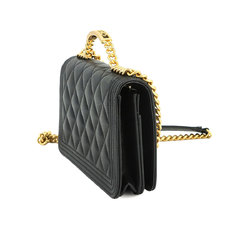 CHANEL Boy Chanel Chain Wallet Long Caviar Skin Black Gold Metal Fittings